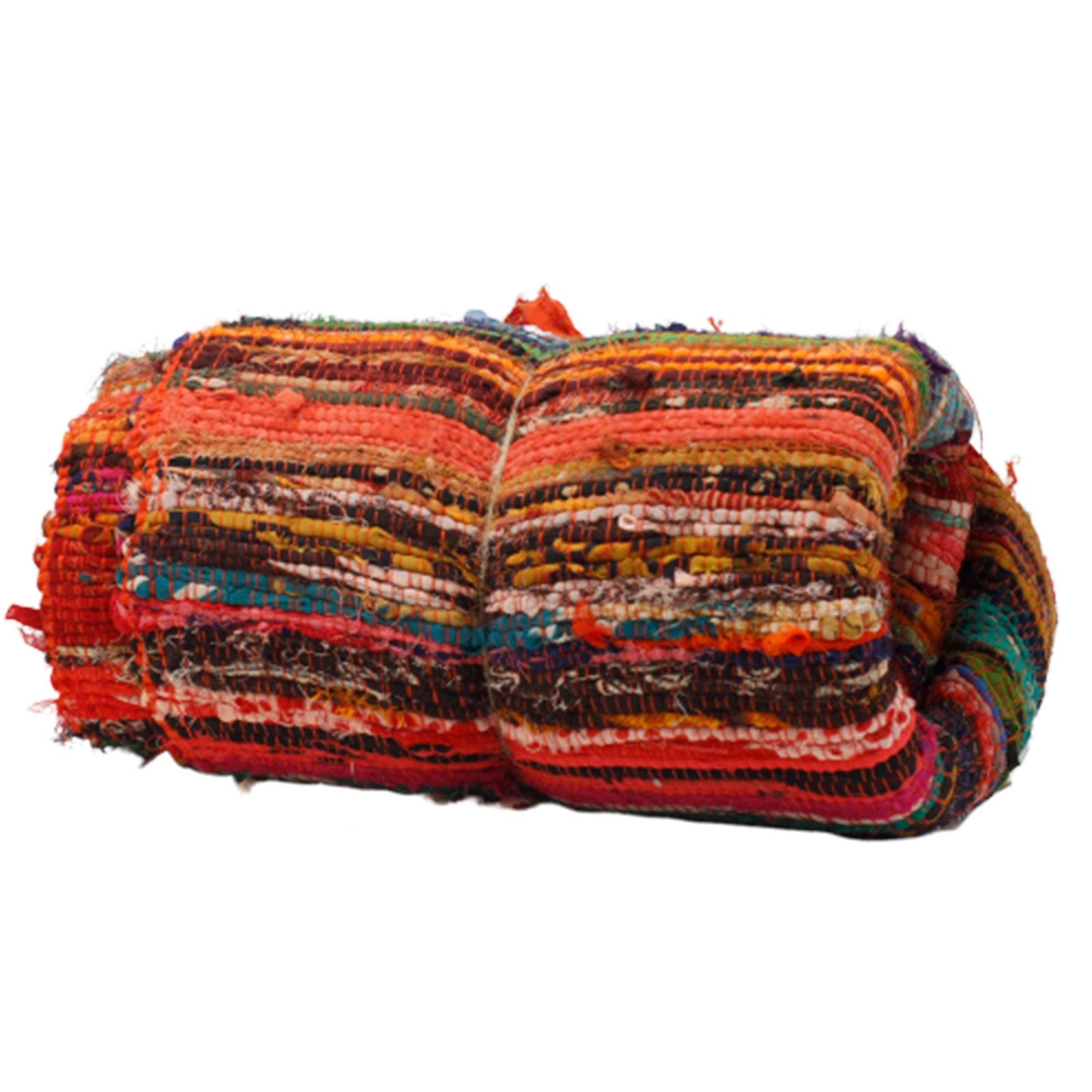 Rolled Terracotta Sunset eco recycled cotton rag rug showing rust and amber woven textures by Verdant & Vow